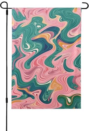 Bandiera da giardino 31,5 x 45,7 cm, doppia faccia, rosso, verde, astratto, liquido, decorazione per la casa