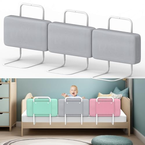 Kuro-sagol Bettgitter für Kinder – Rausfallschutz und Bettkantenschutz für Babybett und Kinderbett, Höhenverstellbar 40-60 cm, Sicherheitsgeländer mit Seitenschutz, Tragbar (Grau x 50cm x 2)