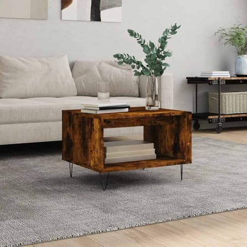 Fangmaliuyun Tavolino da salotto in legno con gambe in ferro, 60 x 50 x 40 cm, design moderno con spazio per soggiorno, divano o tavoletta
