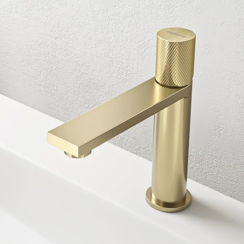 doporro Wasserhahn Bad Gold, Waschtischarmatur für Waschbecken | Badarmatur Waschbecken, Einhebelmischer mit 107 mm Auslaufhöhe, Waschbeckenarmatur für Badezimmer Gäste-WC Fino-01