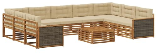 vidaXL Outdoor-Sofagarnitur 10 pcs Natur und Beige Massivholz Akazie, Gartenmöbel Set, modernes Sofa für den Außenbereich, Lounge ganz entspannt, Terrasse, Patio