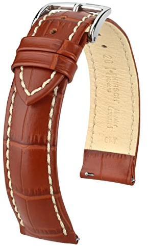 HIRSCH Unisex Uhrenarmband Alligator Style Modell Modena Größe Uhr 22 mm/Schließe 20 mm, Farbe Goldbraun