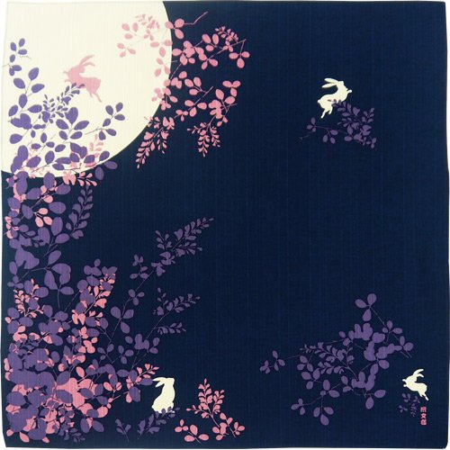 HAMAMONYO Furoshiki Wickeltuch Dream of Moonlight, 50 x 50 cm, Modern, blau, Stern, Geblümt mit Weinmotiven, Geburtstag, Hochzeit