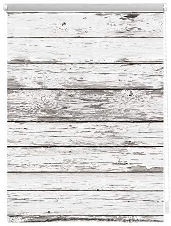 Lichtblick Klemmfix Tageslicht-Rollo mit Motiv, ohne Bohren, Blickdicht, Seitenzugrollo, Made in Germany, Bretter-Vintage Weiß,90 x 150 cm (B x L)