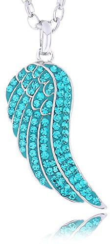 Morella Damen Halskette Engelsflügel mit Zirkoniasteinen türkis und Samtbeutel