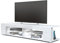 Vladon Mueble TV Movie, Cómoda TV con 4 Compartimentos Abiertos y Franjas Decorativas, Blanco Mate/Blanco de Alto Brillo, incluida la iluminación LED Blanca (134 x 29 x 39 cm)