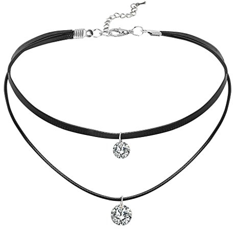 Daesar Choker Kette Damen, Kropfband Perlen 2-Layer mit Anhänger Zirkonia Halskette Personalisiert 41CM Kropfbänder in Bijouterie