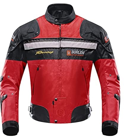 BORLENI Motorradjacke Herren Motorrad Jacke Textiljacke Winddicht mit Protektoren Protektor Jacke Roller Biker Touren Allwetter Damen Rot XXL