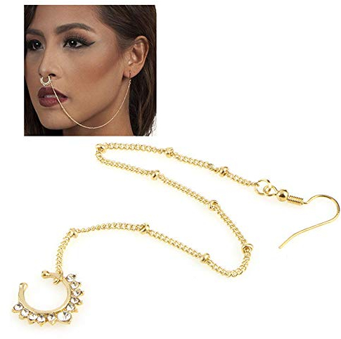 HOMEYU® Gefälschter Septum-Nasenring, Nicht durchbohrt, Stegnase an Ohrkette, Nicht durchbohrt