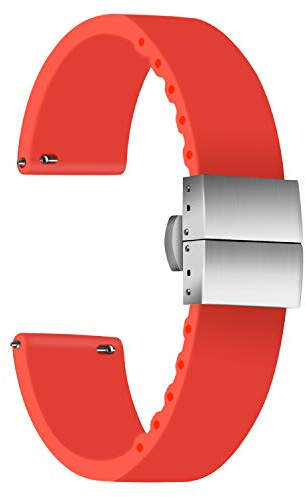 ULLCHRO Bracelet Haute Qualité en Silicone - 14mm, 16mm, 18mm, 20mm, 22mm, 24mm Caoutchouc pour Montre avec Boucle Déployante en Acier Inoxydable (20mm, Rouge)