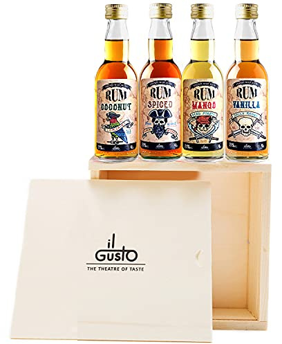 IL GUSTO Rum Mini Set – 4 Flavours – Coconut, Spiced, Mango & Vanilla | ropical coconut richness • Warm spiced depth • Sweet mango brightness • Smooth vanilla creaminess • Perfect taster journey