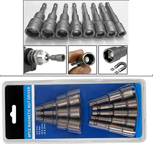 TMZ® 8pc 1/4 Hex Magnetic Nut Driver Socket Set Metric Impact Drill Bits 6 to 13mm Adapter