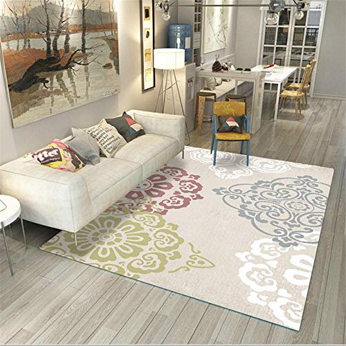 DJHWWD Tapis Chien Tapis Beige rétro Grande Fleur Motif Tapis de Salon Durable Anti-acarien Tapis Carreaux De Ciment Tapis d'Ext¨¦Rieur Beige 60X90CM