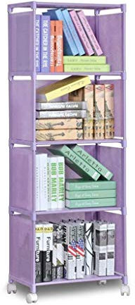 MHBGX Bücherregal, 4-Stufiges Bücherregal Lagerregal Kleidungsstück Organizer Fach Regal,Lila