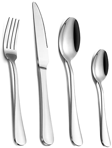 Cutlery Set, Pleafind Cutlery Set for 4, 16 Piece Silverware Set, Stainless Steel Knife and Fork Set, Flatware Set, Mirror Polished, Dishwasher Safe
