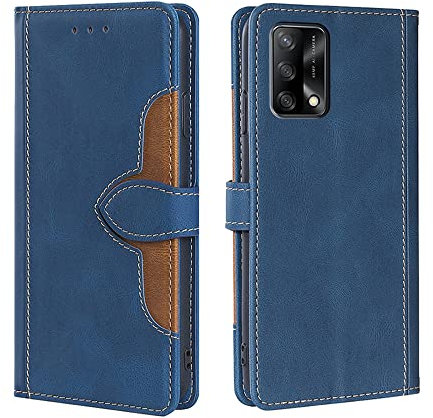 JIAFEI Hülle für Oppo A74 4G, Premium PU + TPU Retro Leder Flip Klappbar Wallet Stoßfeste Schutzhülle, Mit Stand- / Kartensteckplatzfunktionen Handyhülle Case Cover, Blau
