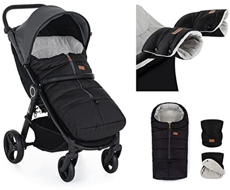 Petite&Mars Schlafsack für Kinderwagen JIBOT * Fußsack * Winterschlafsack für Kinderwagen, Buggy und Autositz * Warrm * Wasserdicht * Winddicht (Ink Black set)