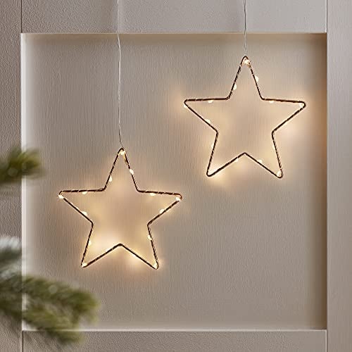 Lights4fun 2er Set Goldene Osby Sterne mit Timer 15cm batteriebetrieben Leuchtsterne Kinderzimmer