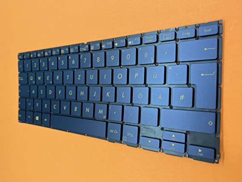 T-ProTek DEUTSCHE-Tastatur Blau ohne Rahmen mit Beleuchtung kompatibel für Asus ZenBook Flip S UX370UA-C4219T