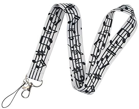 Cordon tour de cou, cordons personnalisés avec boucle de sécurité, pour porte-badge d'identité, clés, permis de travail, téléphones portables (couleur : note de musique, taille : 45 cm)