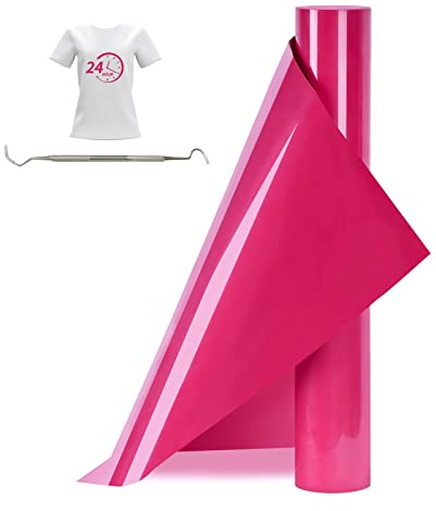 Bocguy Vinile Termoadesivo per Tessuti Rosa Rossa, 30.5 CM X 377 CM Rotoli di Trasferimento Termico, Termovinile per Cricut e Cammeo