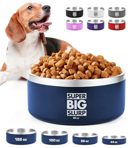 Tuff Pupper 1900 ml/66 oz robuster, isolierter Napf für große Hunde | Doppelwandiger Futternapf aus Edelstahl | rutschfeste Gummibasis | Langlebige pulverbeschichtete Farben (blau)