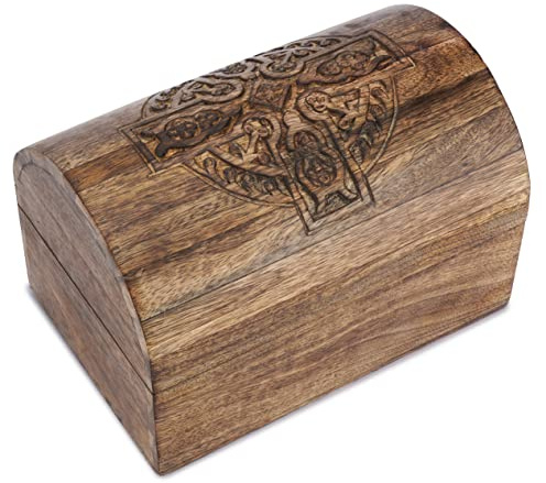 Ajuny Handgefertigte Holz Schmuckschatulle mit Kreuz-Motiv handgeschnitzte Schmuck-Aufbewahrungsbox & Erinnerungsbox Truhe Organizer für Ringe Ketten & Uhren Deko & Geschenkidee - 9X6 Zoll