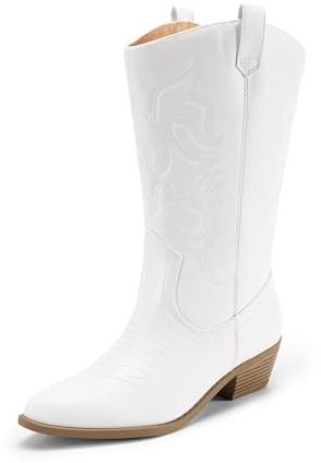 DREAM PAIRS Stivali da Cowboy da Donna, Stivali da Cowgirl Alti Fino Alla Caviglia con Ricamo, Scarpe Western con Tacco Basso e Spesso