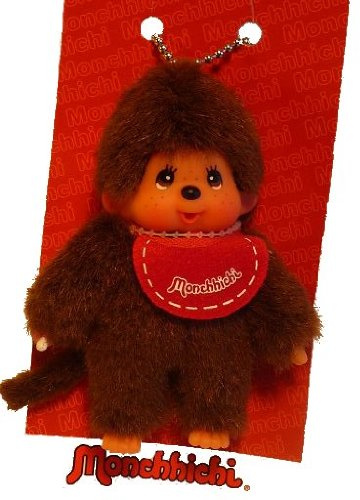 alles-meine.de GmbH Monchhichi - Anhänger Schlüsselanhänger/Junge - mit Lätzchen/Schlüsselring - Plüschtier - Kuscheltier