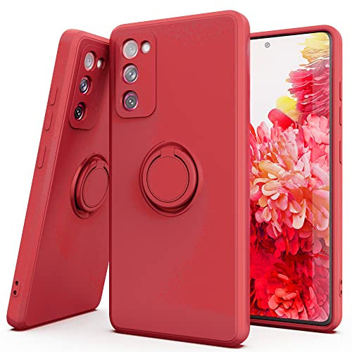 YmhxcY Galaxy S20 FE Case,360°Ring Holder Slim Silicone Soft Rubber Hybrid Hard Protection Shockproof Bumper Non-Slip Cover for Samsung Galaxy S20 FE D-Red