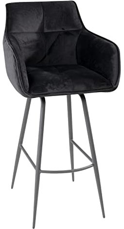 Home4You Barhocker Barstuhl Tresenhocker Küchenhocker mit Armlehnen und Rückenlehne | Metall | Samt | Schwarz | 360 Grad drehbar