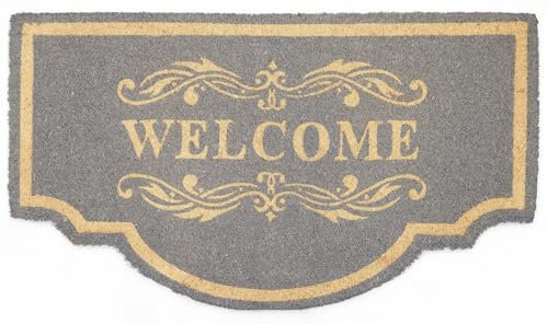 Casa Service WELCOME Zerbino Cocco Naturale Sagomato Mezzaluna 50x90 cm Fondo Gomma PVC per ingresso Resistente Lavabile Antiscivolo (Grey B)