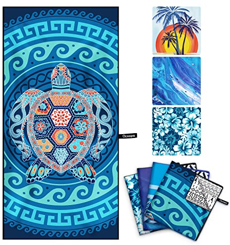 OCOOPA 4 Stück Mikrofaser Strandtuch Ultraleicht, Schnell Trocknendes Sandfest Handtuch, Saugfähiges Stranddecke, Weich und Pflegeleicht Badetuch für Fitness, Reise, Strand, Schwimmen, Yoga, 178x80 cm