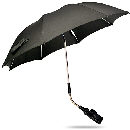 ZjRight Sombrilla para cochecito de bebé 50+ UV, 72 cm, con abrazadera de fijación ajustable y asa para cochecito de bebé, color negro