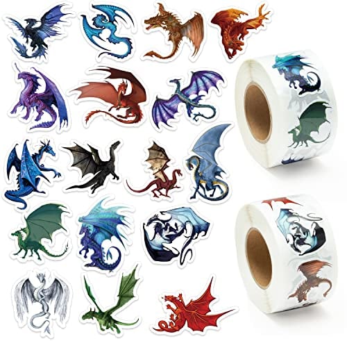 GROBRO7 1000Pcs Dragon Realistische Aufkleber Rolle, lebensechte Drachen wasserdichte Vinyl ästhetische Aufkleber für Wasserflasche Scrapbooking Laptop, Party Tasche Füller Bevorzugungen