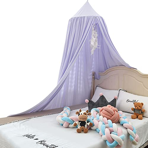 Surwin Betthimmel Madchen Jungen Babybett, Moskitonetz Baldachin Nordisch Kinderzimmer Einzelbett Himmel Schlafzimmer Dekoration Spielzelte Kinder Geschenk, Ohne Bohren (Lila)