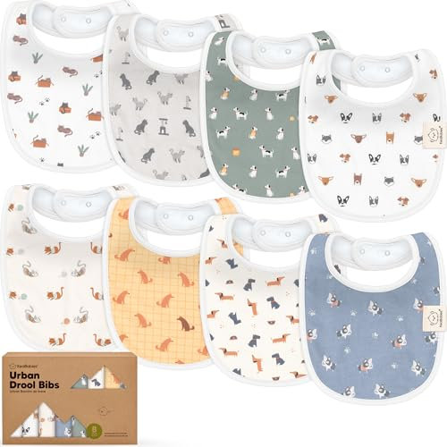 Baby Lätzchen für Jungen & Mädchen - 8er-Pack Bio Baumwolle Lätzchen zum Zahnen - Lätzchen Baby Mädchen & Junge - Lätzchen groß für Säugling, Kleinkind (Pets & Paws)