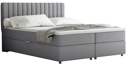 Everest Boxspringbett 160 x 200 cm Doppelbett mit hochwertiger Bonell-Matratze und Topper, Polsterbett mit Bettkasten, Schlafzimmer, Bequem, Modern, Stilvoll