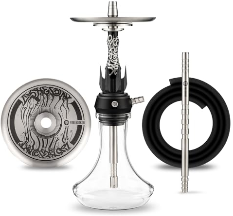 Yimi Hookah - Juego de cachimba de corona de acero inoxidable de 40,6 cm con manguera de silicona (cuenco de carbón y pinza incluidos)