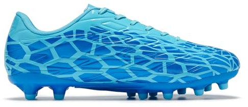 LEOCI Botas de fútbol para hombre y mujer, zapatos de rugby artificiales firmes para exteriores, cómodos, tacos de fútbol, Azul claro, 42 2/3 EU