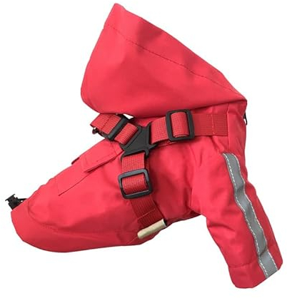 Hunde-Regenmantel mit Geschirr, verstellbarer Kordelzug, wasserdicht, mit Kapuze, Haustierponcho mit reflektierenden Streifen für kleine, mittelgroße Hunde, Größe S, Rot