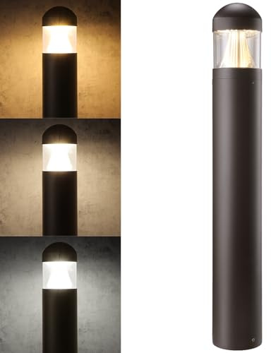LEONLITE 3CCT LED Bollard Landscape Pathway Light, 43 14W/19W/24W Adjustable Watts, 120V-277V Commercial Bollard Fixture, 0-10V Dimmable UL Listed Landscape Area Light, Beam-Focus