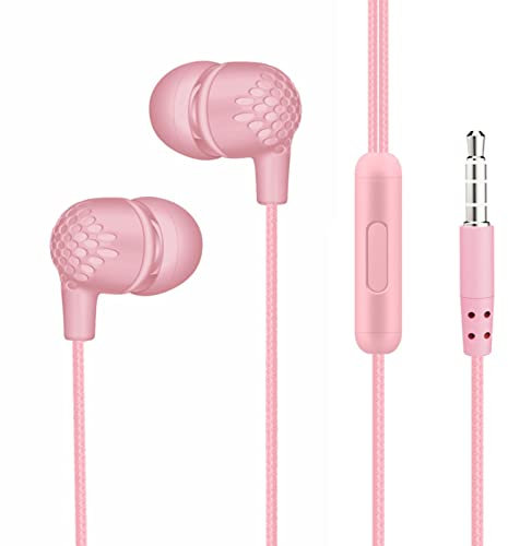 fxwtich Auricolari con cavo Mega Bass 3D Surround-Sound Effect per cellulare, auricolari in-ear, compatibili con iPhone, rosa