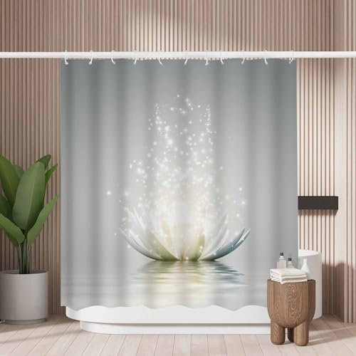 Woutay Shower Curtain Mould Proof Resistant Magic Lotus Flower,Water Repellant Fabric,Polyester,with 12 Plastic Hooks