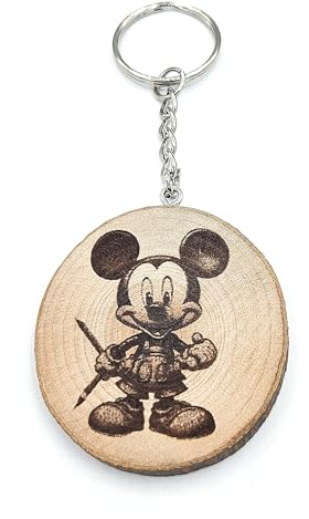 Promotech zauberhafter Mickey Mouse Laser-gravierten Naturholz-Schlüsselanhänger: Das ideale Geschenk für Erwachsene und Kinder! (Mickey Mouse)