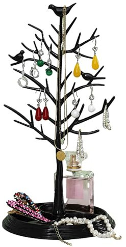 Luojuny Jewelry Stand Organizer Tree Shape Design Tangle-Free Detachable Stable Base Earring Hanger Necklace Holder for Ring Earrings Necklace Bracelet Black