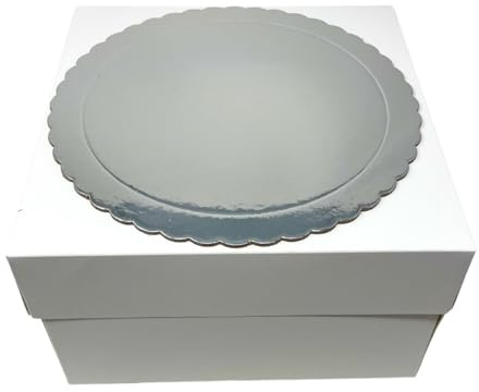 Decoraciondulce - Pack de 5 Bases Extrafuertes Redondas de 30cm x 3mm y 5 Cajas para transportar tartas de 30.4 x 30.4 x 15cm de altura… (Plata)