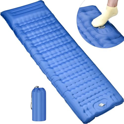 LUOCAI Self Inflating Mat, 12CM Thickened Ultralight Camping Sleeping Mat with Built-in Foot Pump & Pillow, Foldable Portable Air Mattress for Backpacking Hiking Outdoor Travel