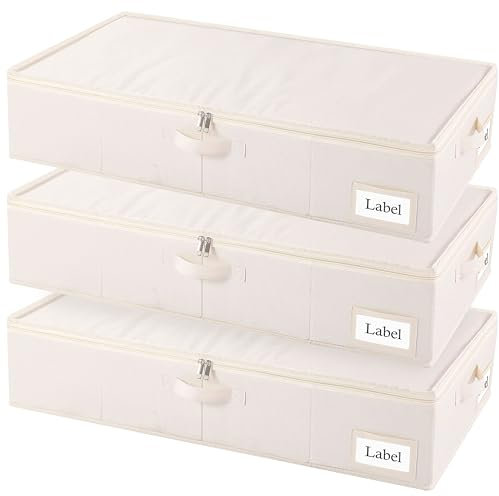 Yawinhe Faltbarer Unterbett-Aufbewahrungskorb mit Deckel, Aufbewahrungstasche Unterbettkommode mit Langlebige Reißverschluss und Griffen, für Kleidung, Schuhe,3-Pack, 80x40x15cm, Beige