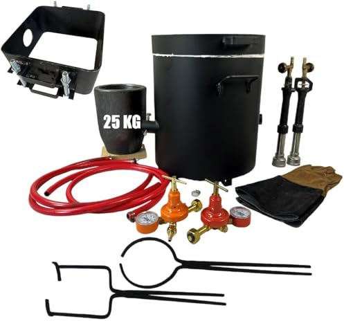 Kit de four de fusion au gaz propane de 25 kg avec pince à creuset et 2 flacons extra larges en fonte de sable (25 x 25 x 12,5 cm), pour fondre le métal doré, cuivre, aluminium